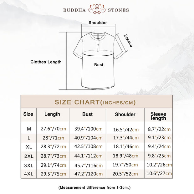 Buddha Stones Summer Men's Solid Color Button Short Sleeve Linen Shirt