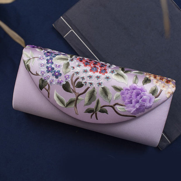 Buddha Stones Hydrangea Su Embroidery Wedding Shopping Wallet Purse Handbag Crossbody Bag Wallet&Handbags BS Light Purple (Hydrangea)24*5.5*11cm