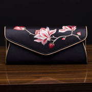 Buddha Stones Magnolia Su Embroidery Wedding Shopping Purse Handbag Crossbody Bag Wallet&Handbags BS Magnolia Black (Large) 28*14*8cm