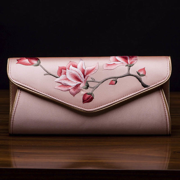 Buddha Stones Magnolia Su Embroidery Wedding Shopping Purse Handbag Crossbody Bag Wallet&Handbags BS Magnolia Leather Pink (Large) 28*14*8cm