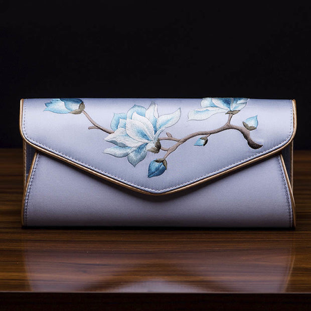 Buddha Stones Magnolia Su Embroidery Wedding Shopping Purse Handbag Crossbody Bag Wallet&Handbags BS Magnolia Light Blue (Large) 28*14*8cm