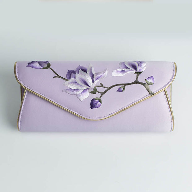 Buddha Stones Magnolia Su Embroidery Wedding Shopping Purse Handbag Crossbody Bag Wallet&Handbags BS Magnolia Light Purple (Large) 28*14*8cm