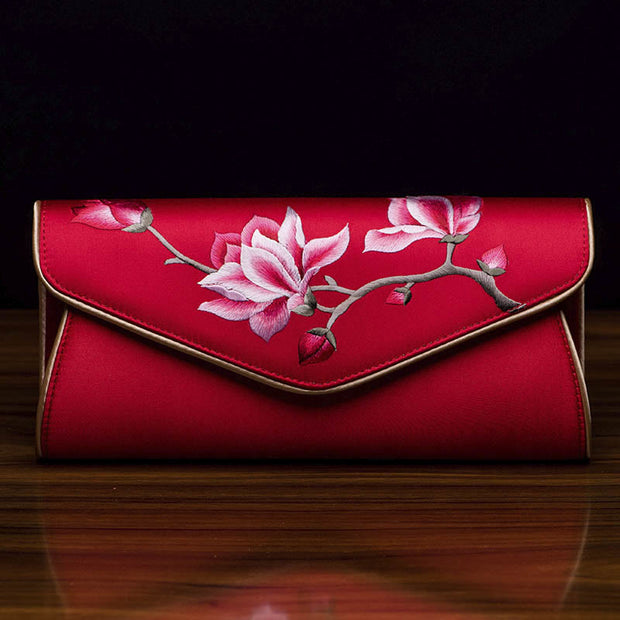 Buddha Stones Magnolia Su Embroidery Wedding Shopping Purse Handbag Crossbody Bag Wallet&Handbags BS Magnolia Red (Large) 28*14*8cm