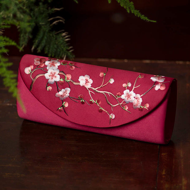 Buddha Stones Plum Bossom Tulip Su Embroidery Wedding Shopping Purse Handbag Crossbody Bag Wallet&Handbags BS Wine Red (Plum Blossom) 24*5.5*11cm