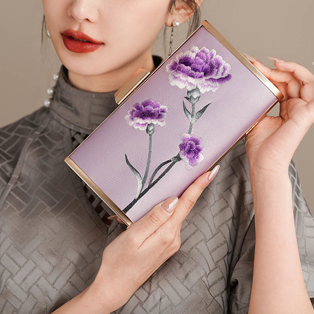 Buddha Stones Carnation Peony Begonia Su Embroidery Wedding Shopping Purse Handbag Crossbody Bag Wallet&Handbags BS Smoky Purple (Carnation) 20*11cm