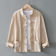 Buddha Stones Frog-Button Chinese Tang Suit Cotton Linen Men Jacket Shirt With Pockets