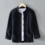 Buddha Stones Frog-Button Chinese Tang Suit Cotton Linen Men Jacket Shirt With Pockets