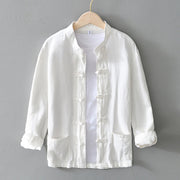 Buddha Stones Frog-Button Chinese Tang Suit Cotton Linen Men Jacket Shirt With Pockets