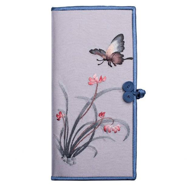 Buddha Stones Butterfly Orchid Su Embroidery Journey Shopping Purse Handbag Wallet&Handbags BS Light Gray (Butterfly Orchid) 20*11cm