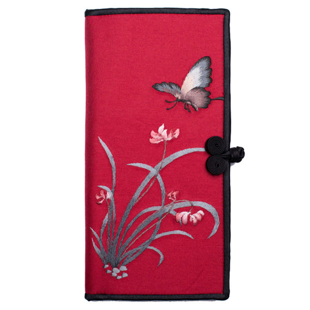 Buddha Stones Butterfly Orchid Su Embroidery Journey Shopping Purse Handbag Wallet&Handbags BS Red (Butterfly Orchid) 20*11cm