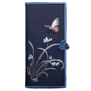 Buddha Stones Butterfly Orchid Su Embroidery Journey Shopping Purse Handbag Wallet&Handbags BS Navy Blue (Butterfly Orchid) 20*11cm