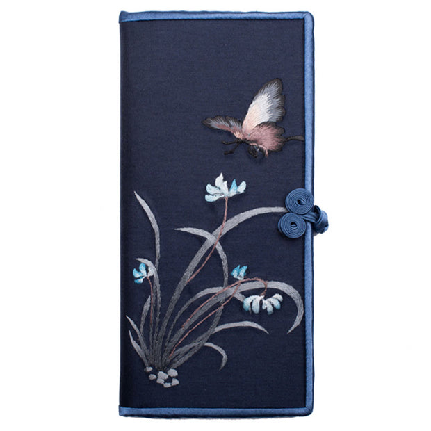 Buddha Stones Butterfly Orchid Su Embroidery Journey Shopping Purse Handbag Wallet&Handbags BS Navy Blue (Butterfly Orchid) 20*11cm