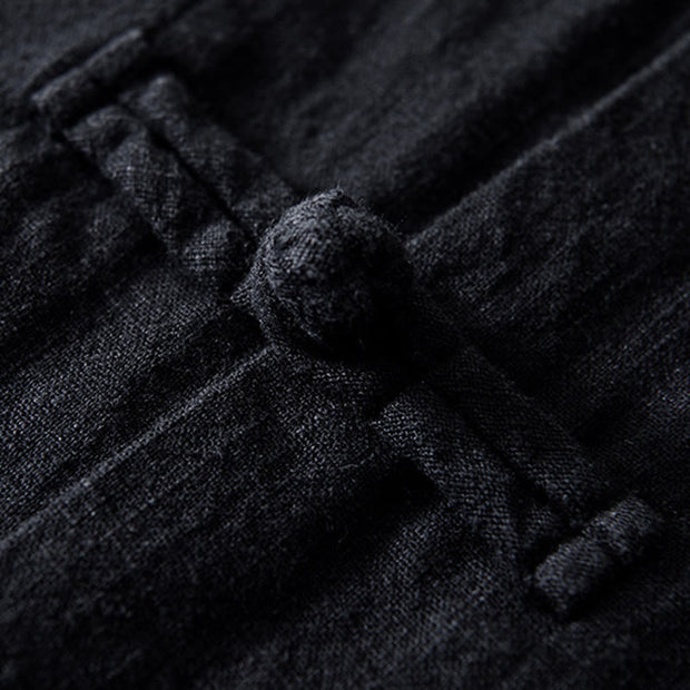 Buddha Stones Frog-Button Chinese Tang Suit Cotton Linen Men Jacket Shirt With Pockets