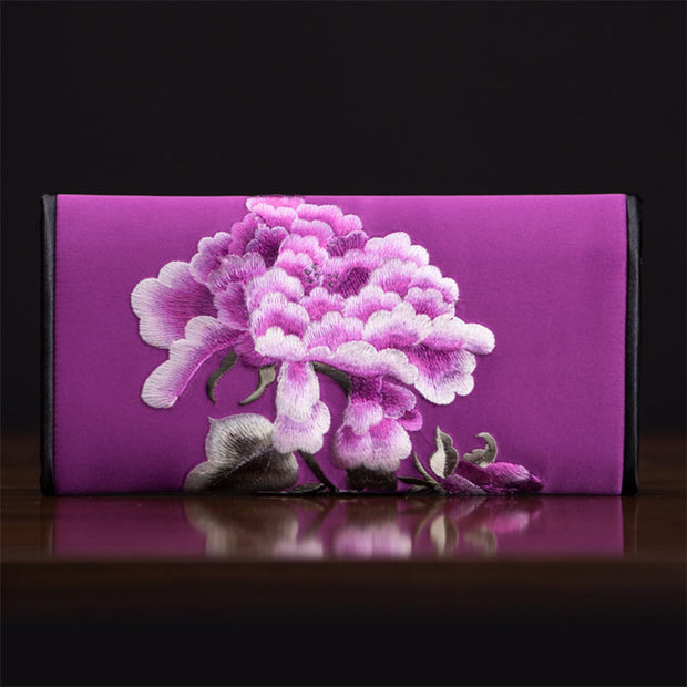 Buddha Stones Peony Su Embroidery Journey Shopping Long Purse Handbag Wallet&Handbags BS Purple (20*10cm)