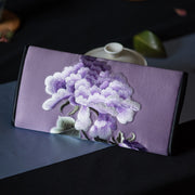 Buddha Stones Peony Su Embroidery Journey Shopping Long Purse Handbag Wallet&Handbags BS Smoky purple (20*10cm)