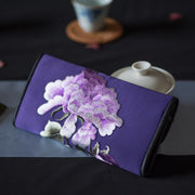 Buddha Stones Peony Su Embroidery Journey Shopping Long Purse Handbag Wallet&Handbags BS Deep purple (20*10cm)