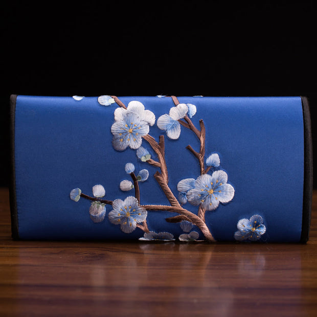 Buddha Stones Plum Bossom Su Embroidery Journey Shopping Long Purse Handbag Wallet&Handbags BS Royal Blue (20*10cm)