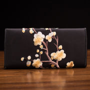 Buddha Stones Plum Bossom Su Embroidery Journey Shopping Long Purse Handbag Wallet&Handbags BS Black (20*10cm)