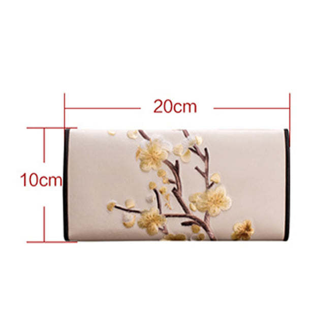 Buddha Stones Plum Bossom Su Embroidery Journey Shopping Long Purse Handbag Wallet&Handbags BS 11