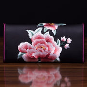 Buddha Stones Peony Su Embroidery Journey Shopping Long Purse Handbag Wallet&Handbags BS Black (20*10cm)