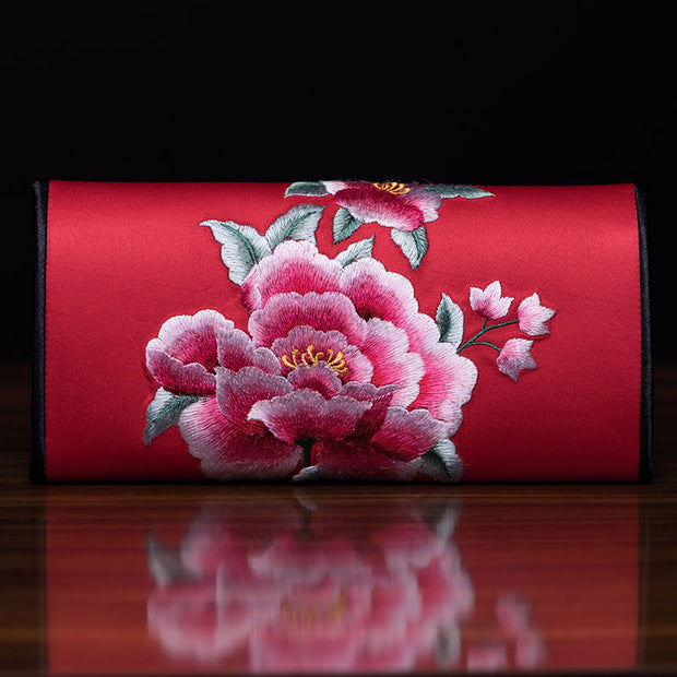 Buddha Stones Peony Su Embroidery Journey Shopping Long Purse Handbag