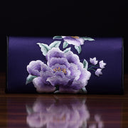 Buddha Stones Peony Su Embroidery Journey Shopping Long Purse Handbag Wallet&Handbags BS Dark purple (20*10cm)