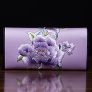 Buddha Stones Peony Su Embroidery Journey Shopping Long Purse Handbag Wallet&Handbags BS Light purple (20*10cm)