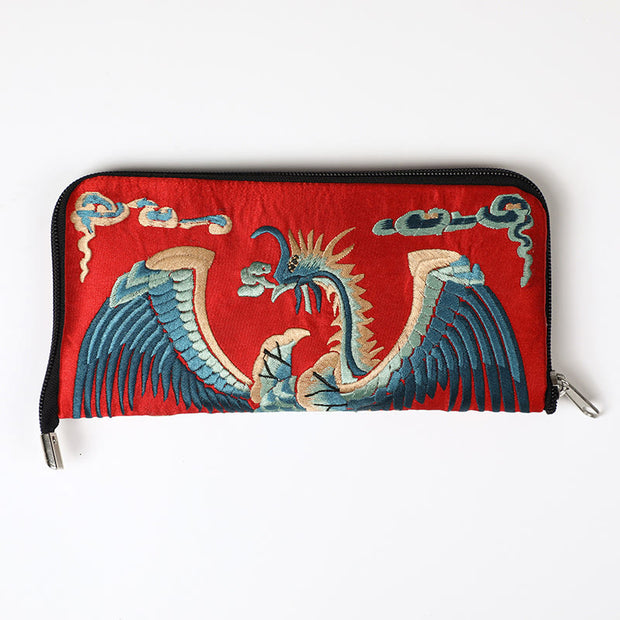 Buddha Stones Mythical Beast Phoenix Dragon Qilin Su Embroidery Ticket Folder Storage Journey Shopping Purse Handbag Wallet&Handbags BS Phoenix (Red) 23*23cm