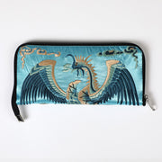 Buddha Stones Mythical Beast Phoenix Dragon Qilin Su Embroidery Ticket Folder Storage Journey Shopping Purse Handbag Wallet&Handbags BS Phoenix (Turquoise) 23*23cm