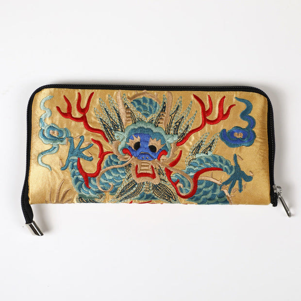 Buddha Stones Mythical Beast Phoenix Dragon Qilin Su Embroidery Ticket Folder Storage Journey Shopping Purse Handbag