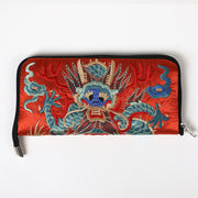 Buddha Stones Mythical Beast Phoenix Dragon Qilin Su Embroidery Ticket Folder Storage Journey Shopping Purse Handbag Wallet&Handbags BS Dragon Pattern (Orange) 23*23cm