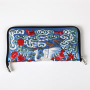 Buddha Stones Mythical Beast Phoenix Dragon Qilin Su Embroidery Ticket Folder Storage Journey Shopping Purse Handbag Wallet&Handbags BS Crane (Cobalt Blue) 23*23cm