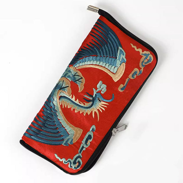 Buddha Stones Mythical Beast Phoenix Dragon Qilin Su Embroidery Ticket Folder Storage Journey Shopping Purse Handbag