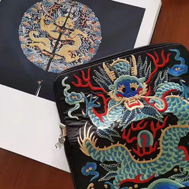 Buddha Stones Mythical Beast Phoenix Dragon Qilin Su Embroidery Ticket Folder Storage Journey Shopping Purse Handbag Wallet&Handbags BS 15