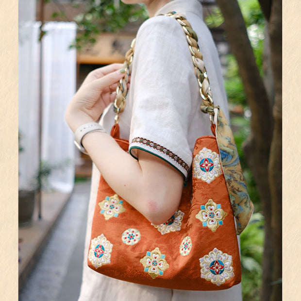 Buddha Stones Satin Su Embroidery Journey Shopping Shoulder Bag Handbag Crossbody Bag Shoulder Bag BS 10