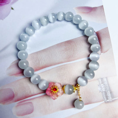 Buddha Stones Chrysoberyl Cat's Eye Pink Flowers Lucky Bracelet