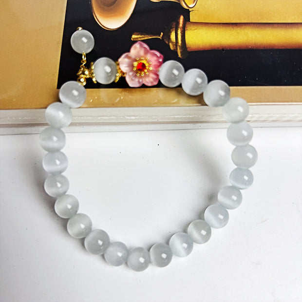 Buddha Stones Chrysoberyl Cat's Eye Pink Flowers Lucky Bracelet