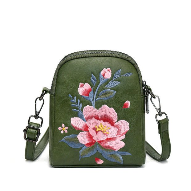 Buddha Stones Lotus Su Embroidery Journey Shopping Purse Shoulder Bag Crossbody Bag Crossbody Bag&Shoulder Bag BS Light green (15*7*18cm)