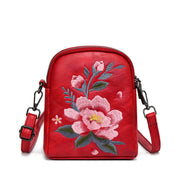 Buddha Stones Lotus Su Embroidery Journey Shopping Purse Shoulder Bag Crossbody Bag Crossbody Bag&Shoulder Bag BS Red (15*7*18cm)