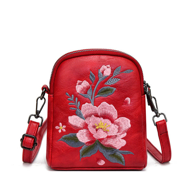 Buddha Stones Lotus Su Embroidery Journey Shopping Purse Shoulder Bag Crossbody Bag Crossbody Bag&Shoulder Bag BS Red (15*7*18cm)