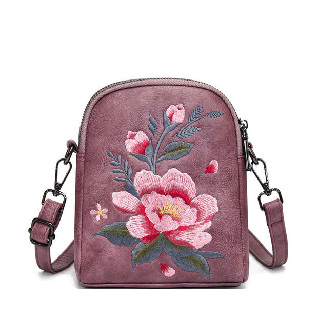 Buddha Stones Lotus Su Embroidery Journey Shopping Purse Shoulder Bag Crossbody Bag Crossbody Bag&Shoulder Bag BS Taro purple (15*7*18cm)