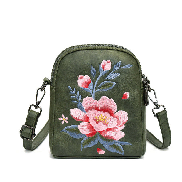 Buddha Stones Lotus Su Embroidery Journey Shopping Purse Shoulder Bag Crossbody Bag Crossbody Bag&Shoulder Bag BS Dark green (15*7*18cm)