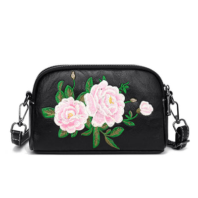 Buddha Stones Peony Pomegranate Flowers Su Embroidery Journey Shopping Purse Shoulder Bag Crossbody Bag