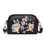 Buddha Stones Peony Pomegranate Flowers Su Embroidery Journey Shopping Purse Shoulder Bag Crossbody Bag Crossbody Bag&Shoulder Bag BS Black (Pomegranate) 15*7*18cm