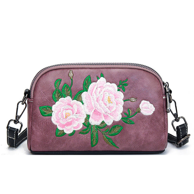 Buddha Stones Peony Pomegranate Flowers Su Embroidery Journey Shopping Purse Shoulder Bag Crossbody Bag Crossbody Bag&Shoulder Bag BS Pink (Peony) 15*7*18cm