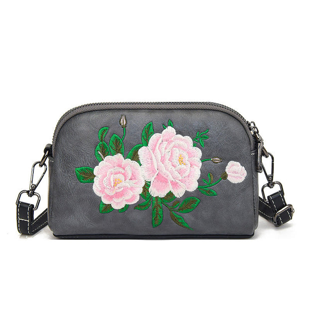 Buddha Stones Peony Pomegranate Flowers Su Embroidery Journey Shopping Purse Shoulder Bag Crossbody Bag Crossbody Bag&Shoulder Bag BS Gray (Peony) 15*7*18cm