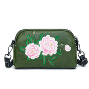 Buddha Stones Peony Pomegranate Flowers Su Embroidery Journey Shopping Purse Shoulder Bag Crossbody Bag Crossbody Bag&Shoulder Bag BS Green (Peony) 15*7*18cm