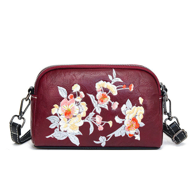 Buddha Stones Peony Pomegranate Flowers Su Embroidery Journey Shopping Purse Shoulder Bag Crossbody Bag Crossbody Bag&Shoulder Bag BS Red (Pomegranate) 15*7*18cm