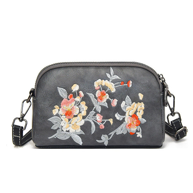 Buddha Stones Peony Pomegranate Flowers Su Embroidery Journey Shopping Purse Shoulder Bag Crossbody Bag Crossbody Bag&Shoulder Bag BS Gray (Pomegranate) 15*7*18cm