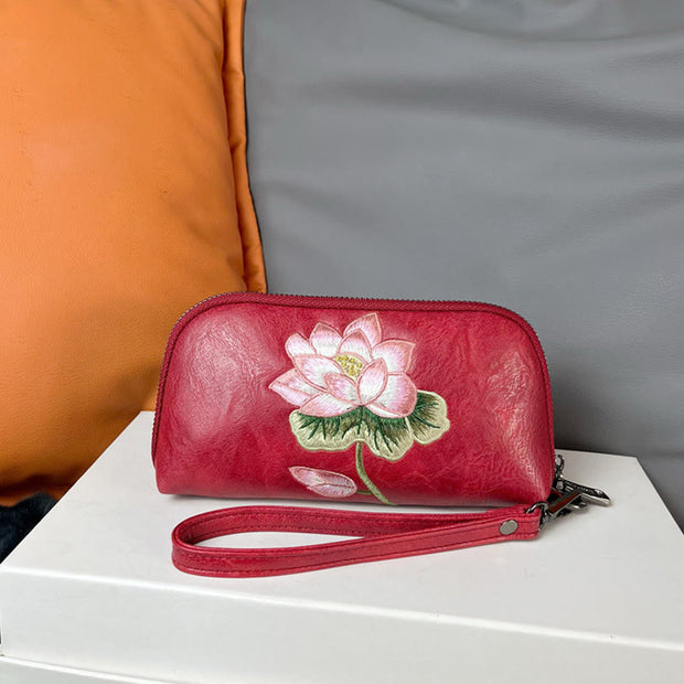 Buddha Stones Lotus Su Embroidery Journey Shopping Purse Handbag Wallet&Handbags BS Red (Lotus) 19*4.5*10cm